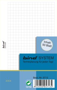 bind B5713 Systemeinlage KARIERT A7 Papier weiß